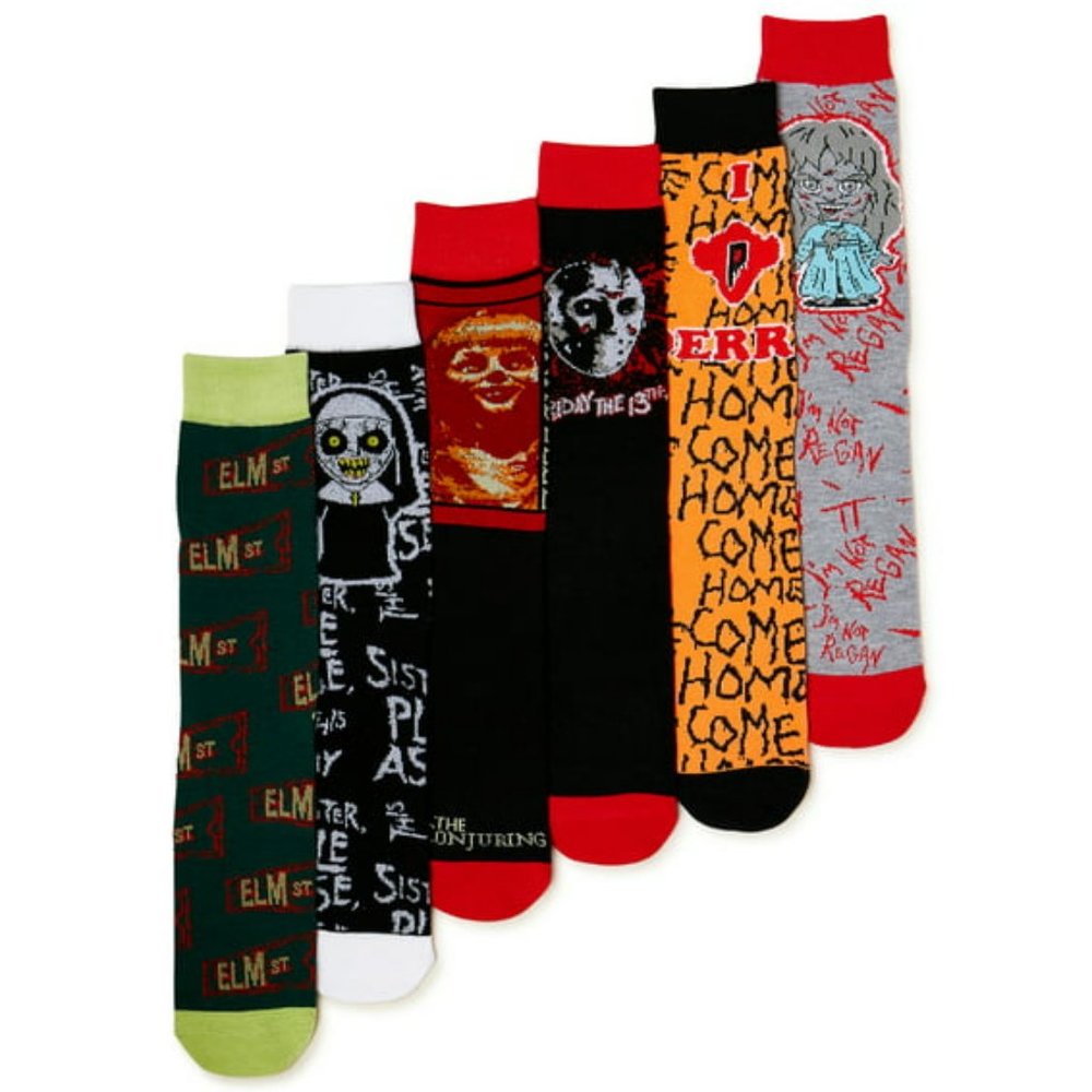 New Bioworld ,Horror Movies Men's Crew Socks, 6-Pack fits shoe size 8-12
